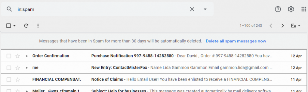 Gmail spam box