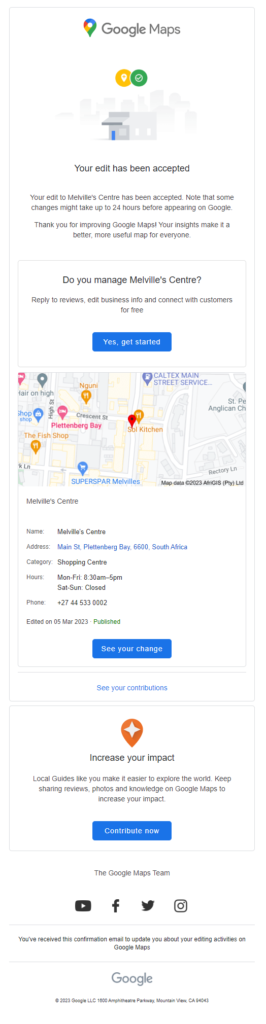 Screenshot of edit acceptance on Google Maps.