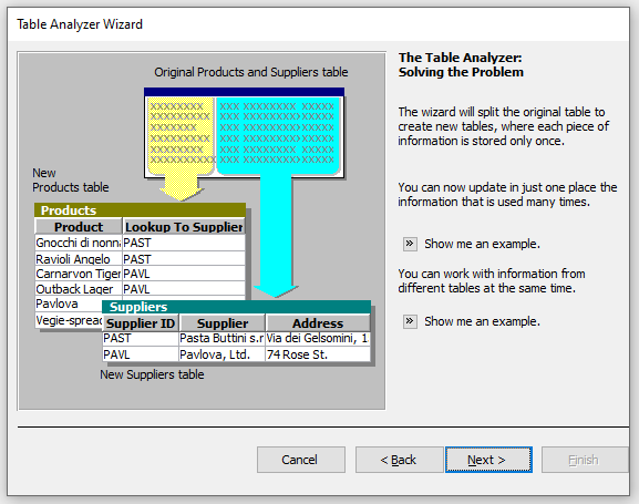 Screen 2 of the Table Analyzer Wizard.
