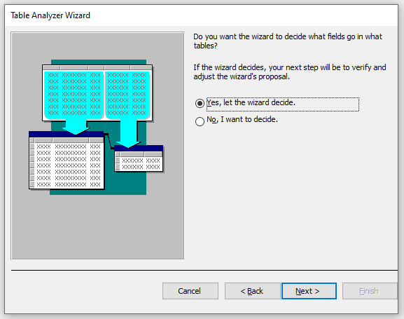 Step 4 of the Table Analyzer Wizard; let the Wizard decide.