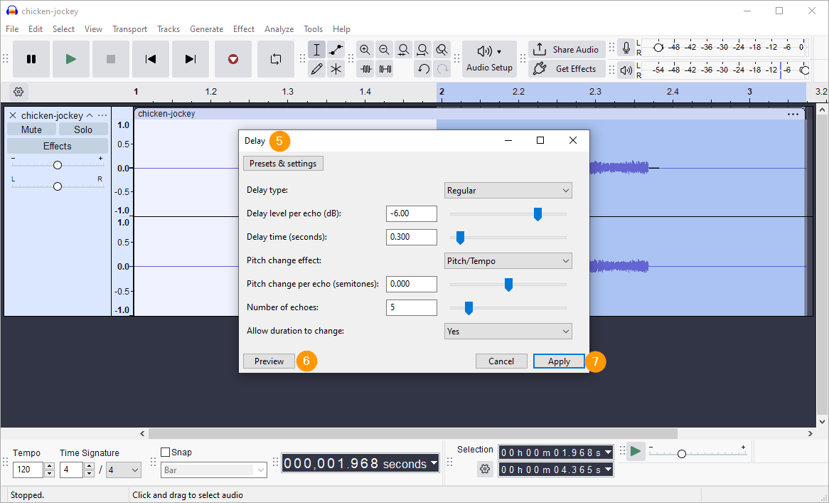 Adding a Delay to a track in Audacity.